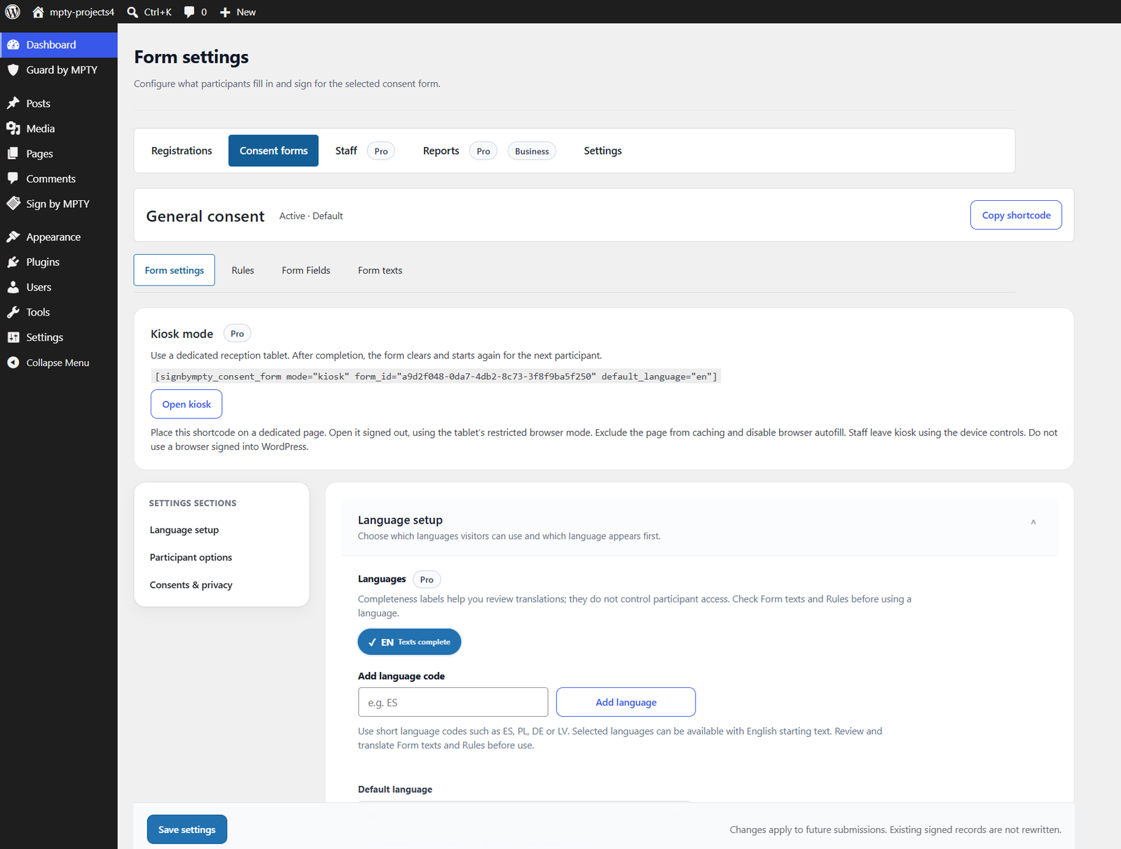 Search registrations and narrow the results by consent type or form.